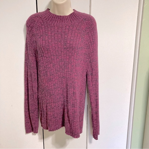Maroon Purple Black Detail Long Sleeve Round Neck Cotton Sweater Woman's XL - Picture 3 of 13